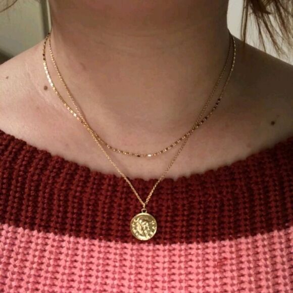 💖 2/$30 Gold tone metal chain coin pendant multi layered boho cute necklace - Picture 3 of 7